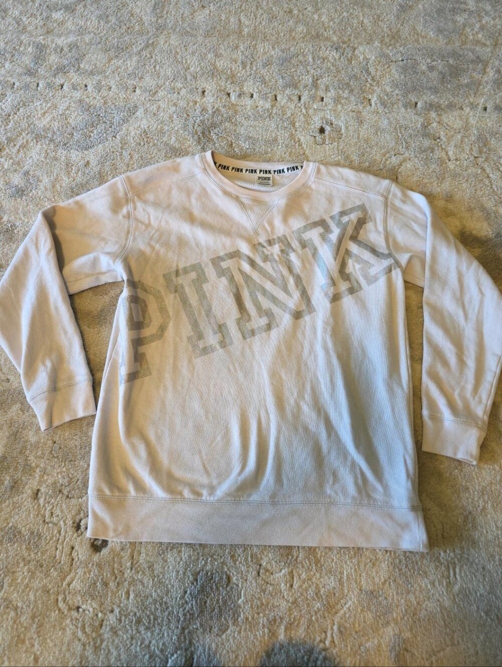 Victoria’s Secret PINK Crewneck Sweatshirt Oversized Logo White Silver Y2K